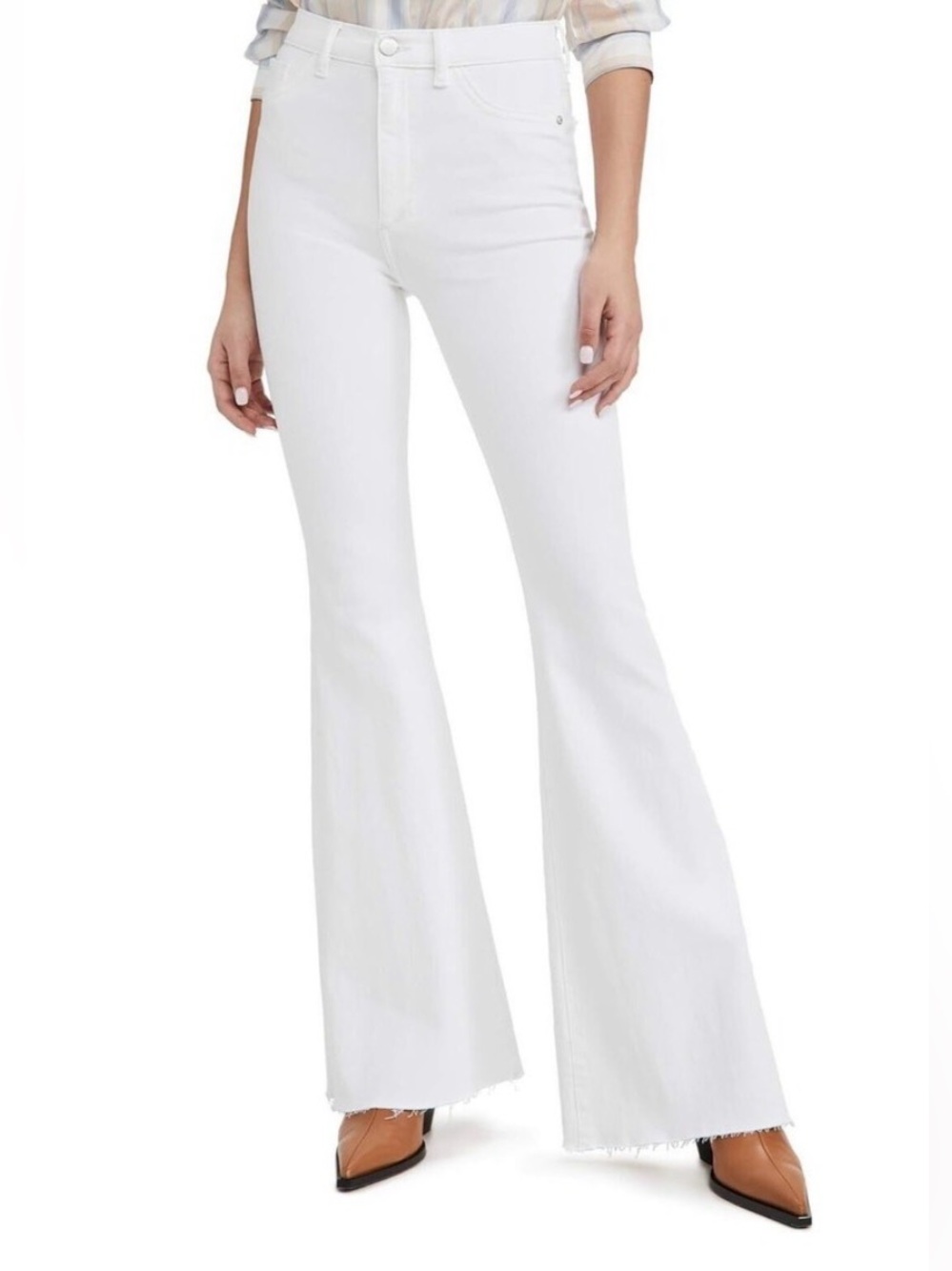 DL1961 Rachel Flare High Rise White Raw Jeans Size 33 NWT